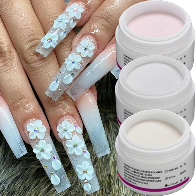 New Shiny Acrylic Powder Clear Pink White Carving Crystal Polymer 3D Nail  Art Crystal Powders Gel Tips Builder for Nails - AliExpress