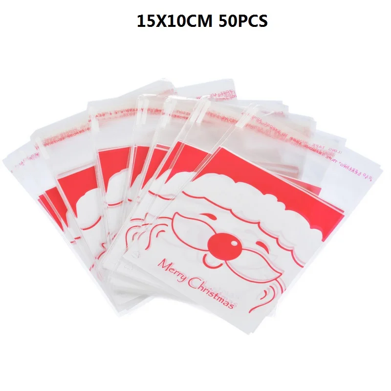 X 50PCs Christmas Self Adhesive Seal Plastic Bags Candy Cookies Pouches Gift Storage Bags Organizer Christmas Decor 15x10cm - Цвет: X