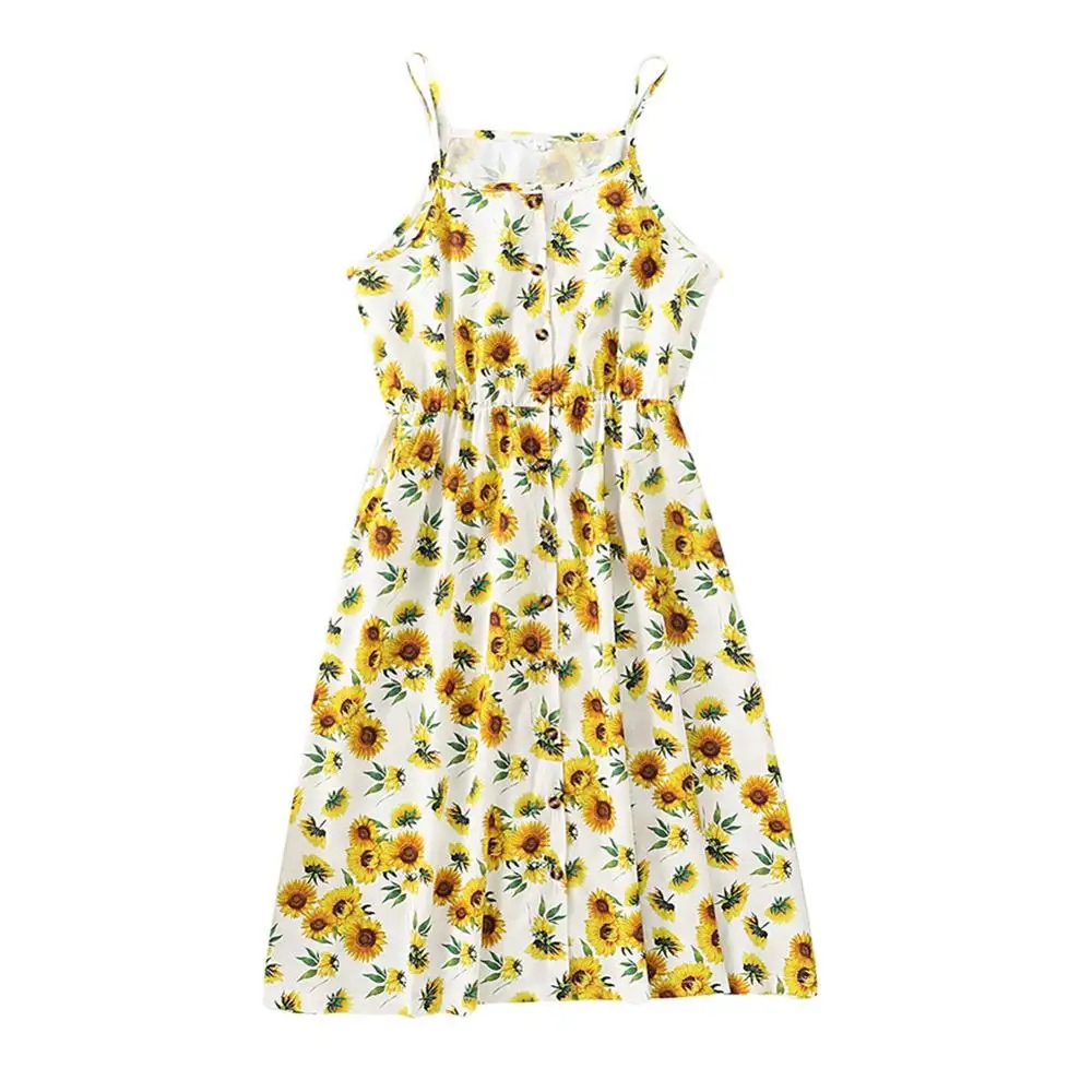 Summer Mama's Dress Mother Kid Girls Sun Flower Family Matching Outfits