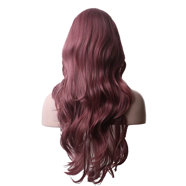 WoodFestival Wavy Synthetic Hair Wig Cosplay Ladies Colored Long Wigs For Women White Pink Red Dark Brown Green Blue Grey Ombre Same As Picture