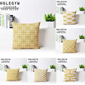 

Yellow Geometric Pattern Cotton Linen Pillowcase for Home Office Sofa Seat Decor Textile Throw Printed Pillow Cover