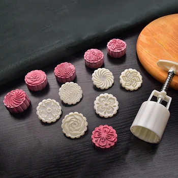 

Round Flower Shaped Mooncake Mold 50g DIY Hand Pressure Fondant Moon Cake Decorating Tools Cookie Cutter Pastry Baking Tool