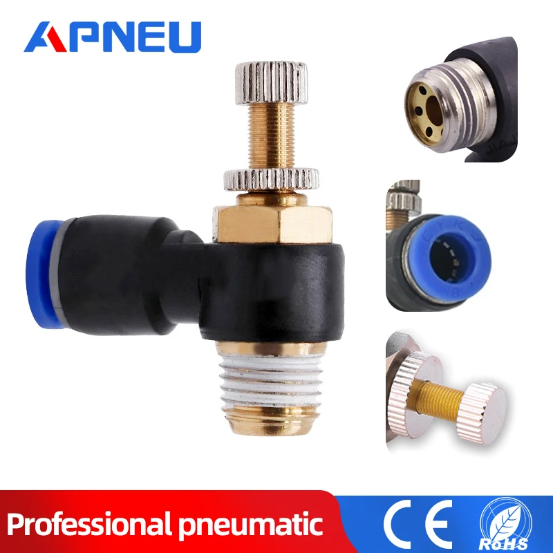 

SL 4 6 8 10 12mm Fast connection Pneumatic Fitting M5" 1/8" 1/4" 3/8" 1/2 air speed Regulating valve throttle valve