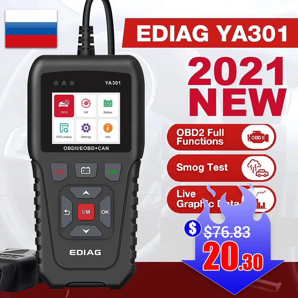 Ediag YA301 OBD2 Code Reader Professional Automotive Scanner Multilingual for Car Engine diagnosis Tools PK ELM327 Free Update |