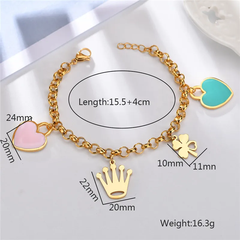 ELSEMODE очаровательные браслеты с подвеской в виде короны клевера из нержавеющей