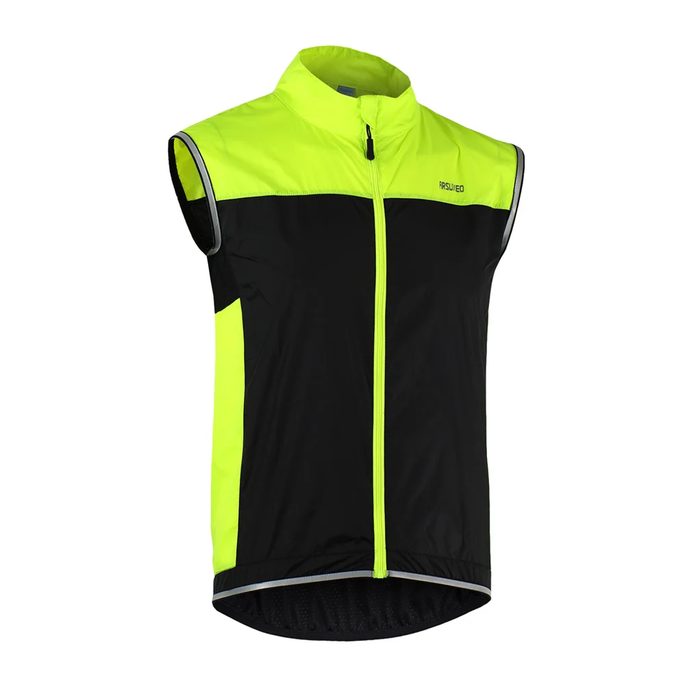 ARSUXEO Мужская ультратонкая легкая куртка без рукавов для бега, велоспорта, велосипедного жилета, ветрозащитная - Цвет: GR-XL