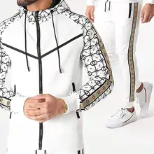 Men's sports Hoodie set spring and autumn new fashion leisure printing zipper jacket + leisure sports pants two-piece set