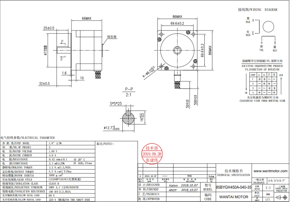 CNC Wantai Nema34 шаговый двигатель однополярный 85BYGH450A-040-35 4A 66 мм 452oz-in CE ROHS ISO пластиковый металлический фрезерный станок