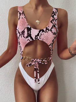 

Tummy Cut Out Padded Women Swimwear One Piece Swimsuit 2020 New Hollow Out Female Chain Monokini Bather Bathing Suit Swim Lady
