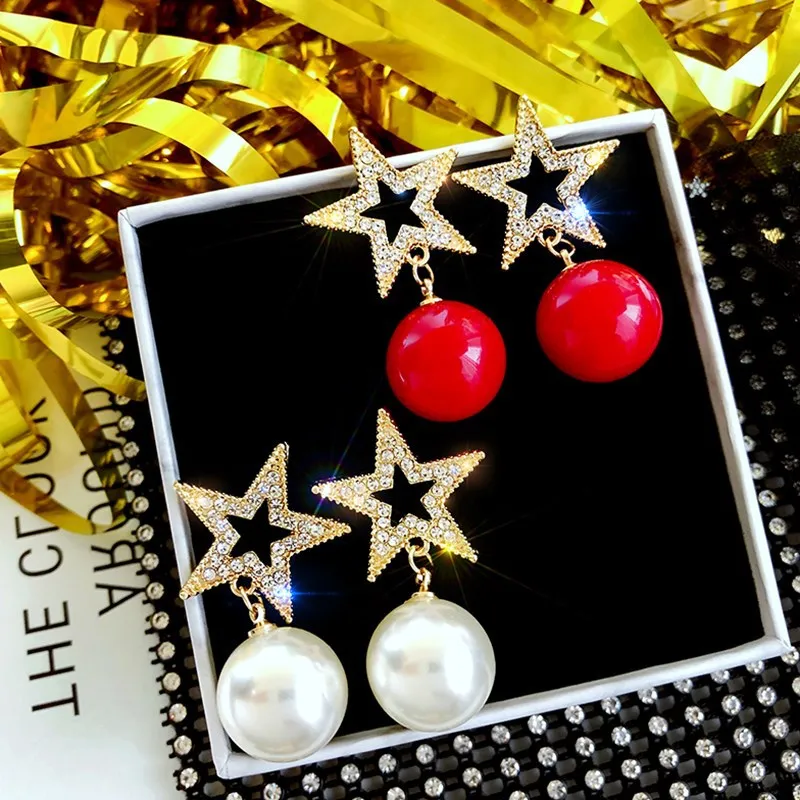 

Korea hot sale simple personality wild net red five-pointed star pearl earrings