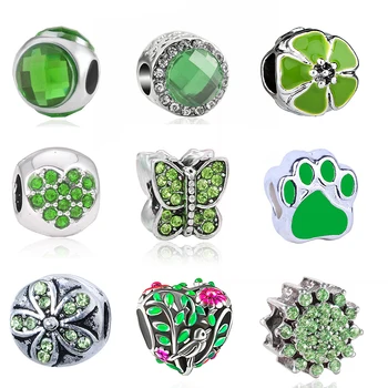 

2Pcs/lot Green Love Crown Grystal Charms Pendant Dangle Fit Original Brand Bracelets Necklaces For Women DIY Jewelry Making