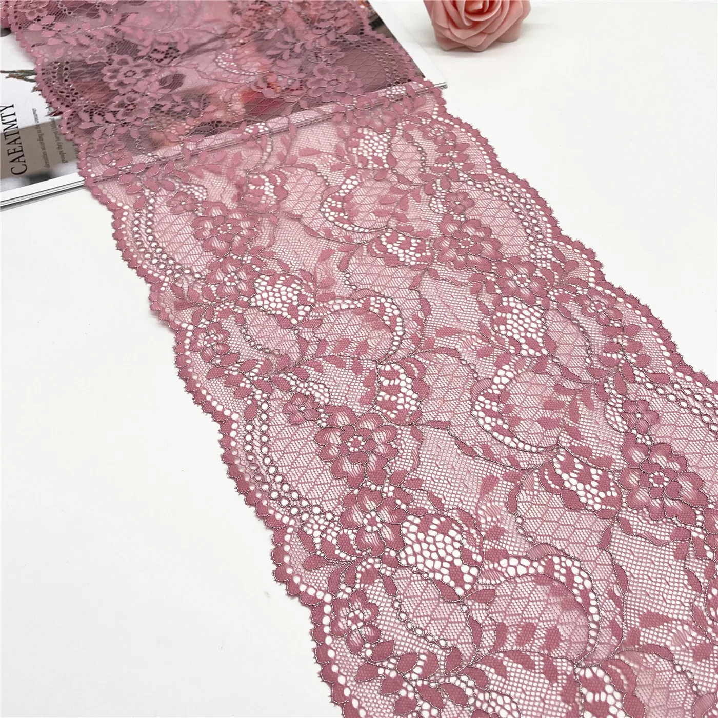 3y/lot W 8 1/4 inch 21cm Dark Green Silver Elastic Lace Trim 5