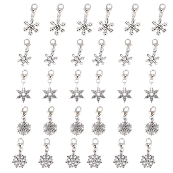 

30 Christmas Snowflake Clip On Charm Fit Chain Bracelet