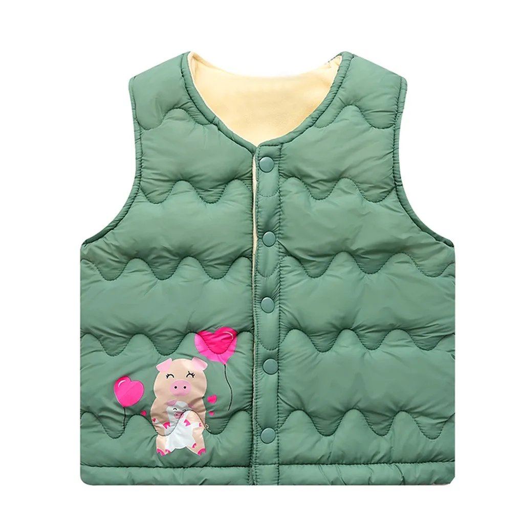 MUQGEW/Детское пальто зимняя куртка для маленьких девочек и мальчиков жилет с рисунком поросенка теплый жилет верхняя одежда для детей ясельного возраста, ветровка - Цвет: Green