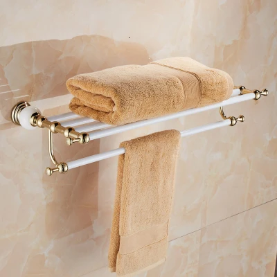 towel rack Набор из латуни и белого нефрита, держатель для бумаги, полотенце, мыльница, полотенце, Утюг с крюком - Цвет: towel rack