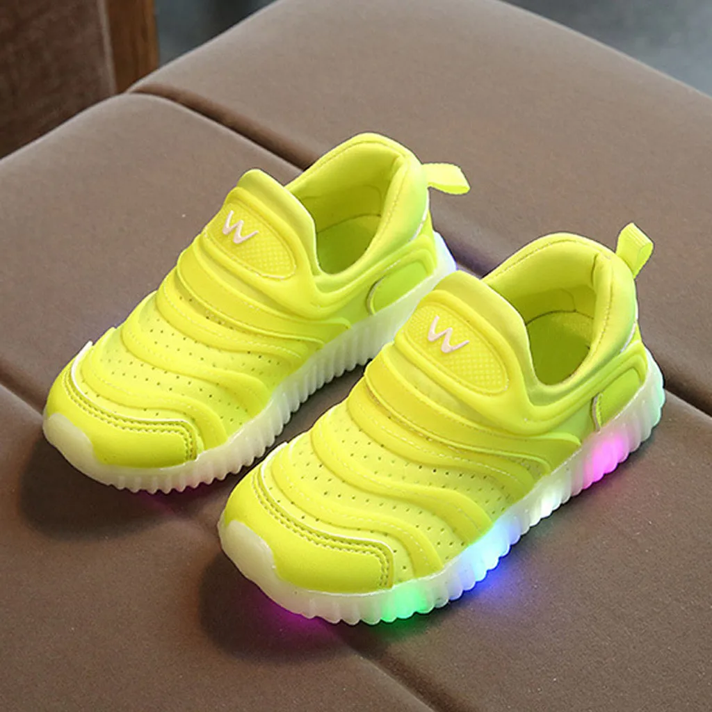 Дышащий светодиодный Люминесцентная спортивная обувь для маленьких девочек и мальчиков, кроссовки с мягкой подошвой для малышей, Детские кроссовки# BC