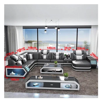 

modern design leather sofa with led light living room sofas set