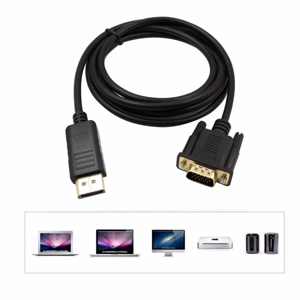 1,8 м Mini DisplayPort to VGA кабель адаптер Full HD 1080P папа-мама DP To VGA конвертер кабель для MacBook HDTV проектор
