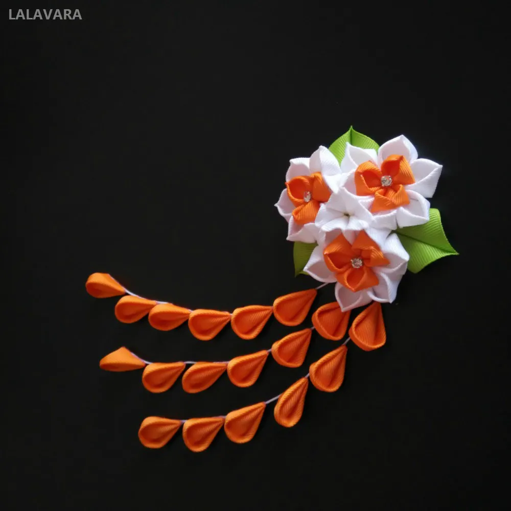 LALAVARA 2 шт. на заказ ленты Сакура шпильки для волос Свадебные аксессуары для женщин девочек японский цветок kanzashi