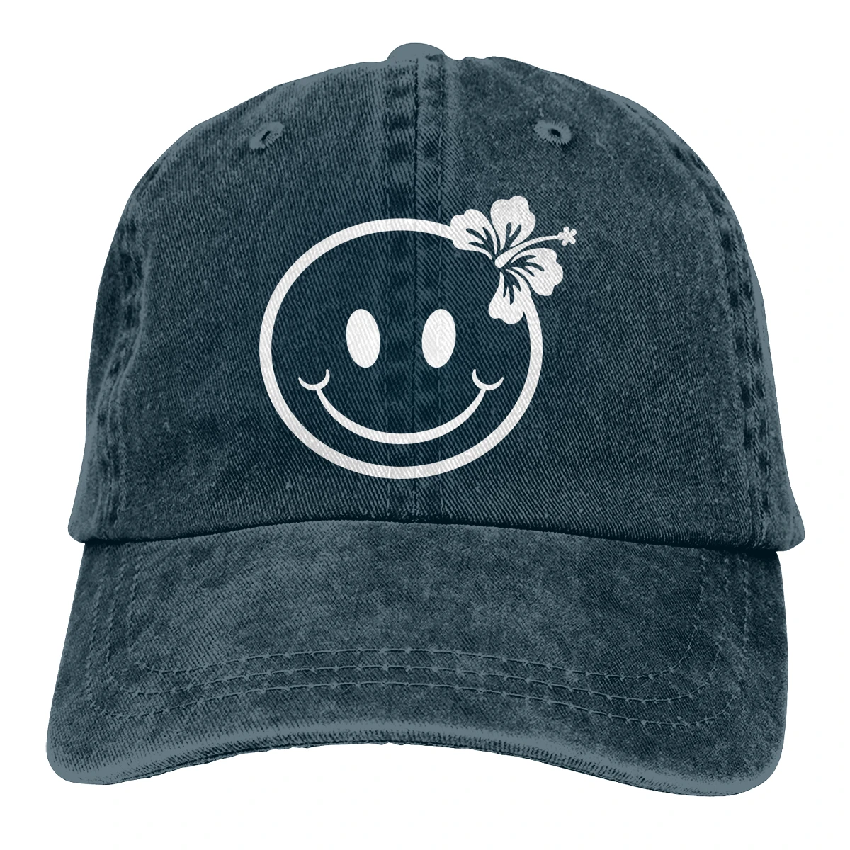 Смайлик лицо цветок Гибискус Гавайи Casquette черный унисекс Мужские Женские джинсовые бейсболка с ремешком кепки Регулируемый Гольф папа шляпа