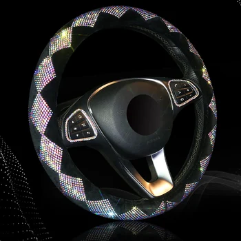 

Universal 38cm Plush Car Steering Wheel Covers Car-styling Auto Interior Decorations Colorful Rhinestone Covered Car Accessories