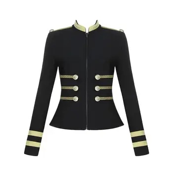 

Plus size Fashion Women Jacket Gilding Button Navy Slim Jacket Coat Motorcycle Zip Short Outwear Autumn женская куртка