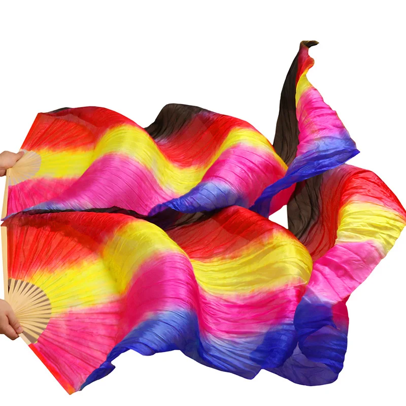 

100% Real Silk/Imitation Silk Belly Dance Fan Belly Dance Veil 1 Pair Handmade Dyed Silk Dance Fan High Quality Silk Fans Veils