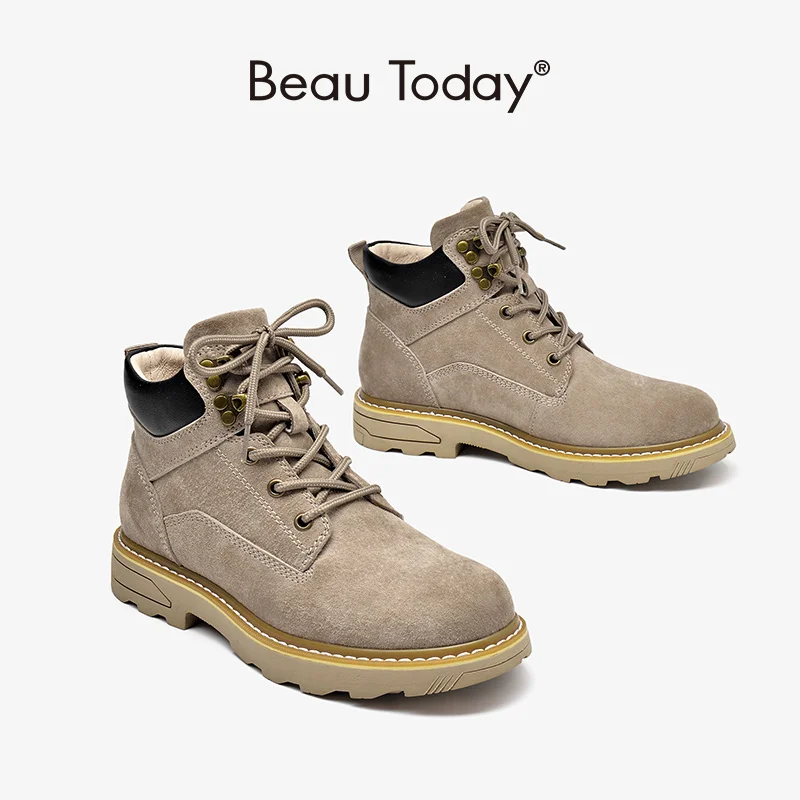 

BeauToday Suede Leather Boots Women Ankle Length Desert Boots Round Toe Lace Up Lady Motorcycle Shoes Handmade 04029