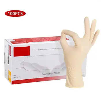 

100pcs/Box Universal Latex Gloves Disposable White Non-Slip Acid Laboratory Rubber Latex Gloves Household Cleaning Disposable
