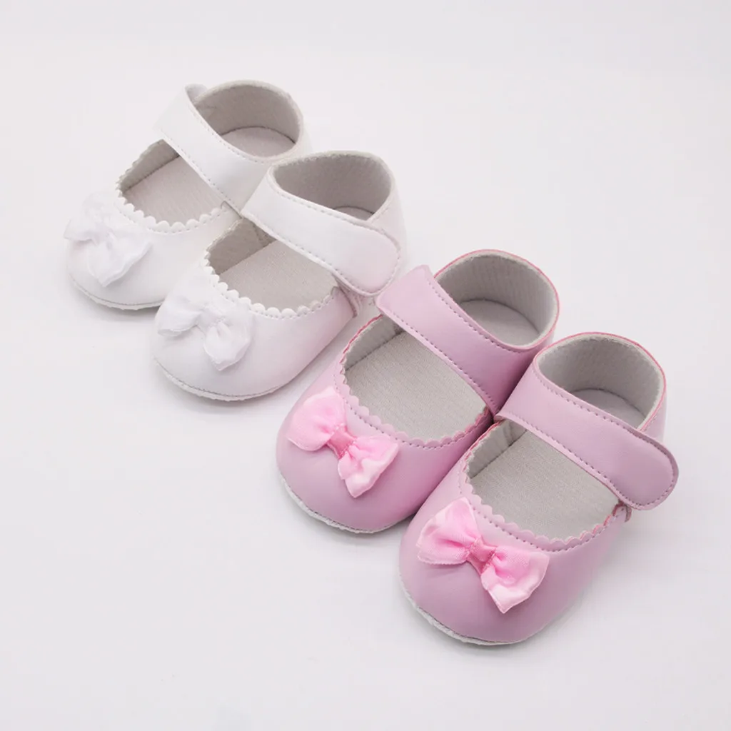 Newborn Baby Shoes Autumn Bow Solid First Walker Anti Slip Soft Sole Baby Girl Shoes Pink White Casual Toddler Shoes For 0-18M