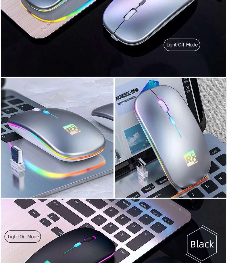 Rechargeable Wireless Mouse Portable Ultra-thin Silent Mouse 1600DPI Office Computer Gaming Mouse Smart Hibernate Backlit Mouse