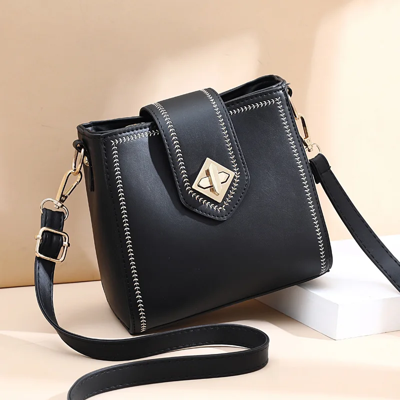 

Korean-style Contrast Color Casual WOMEN'S Bag Car Suture Lock Versatile Box Bag Western Style Shoulder Bucket Bag