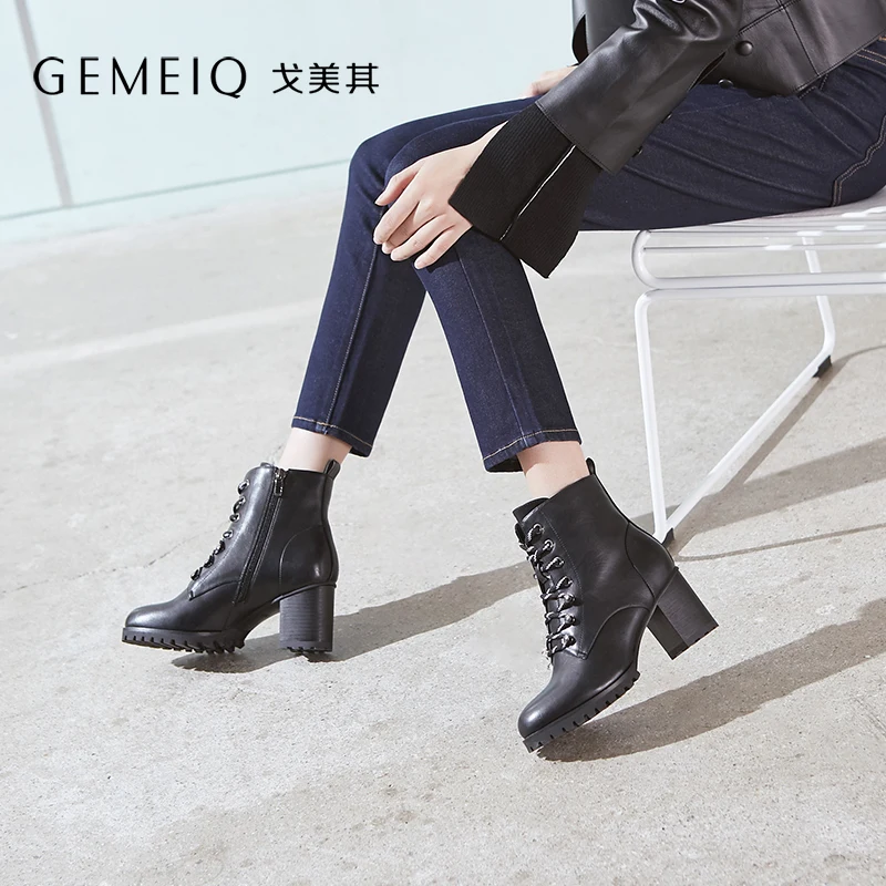 GEMEIQ/2019 г. Новые зимние женские ботинки теплые бархатные полусапожки с боковой