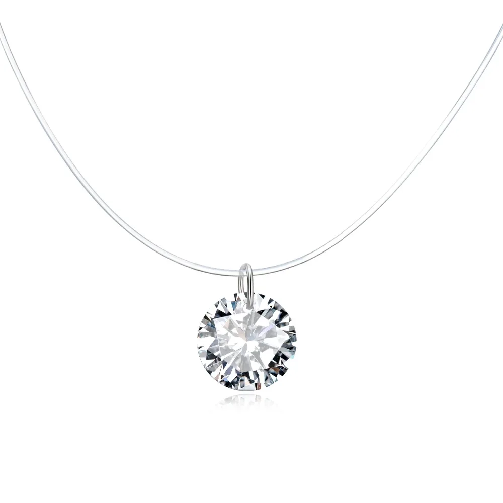 Dayoff-Transparent-Zircon-Cone-Round-Pendant-Necklaces-Women-Jewelry-White-Fishing-Invisible-Necklace-Collar-Clavicel-Chain