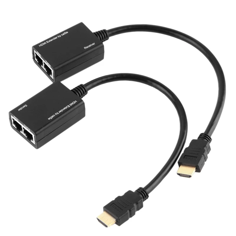 

HDMI over RJ45 CAT5E CAT6 LAN Ethernet Balun Extender Repeater Up to 100Ft 1080P