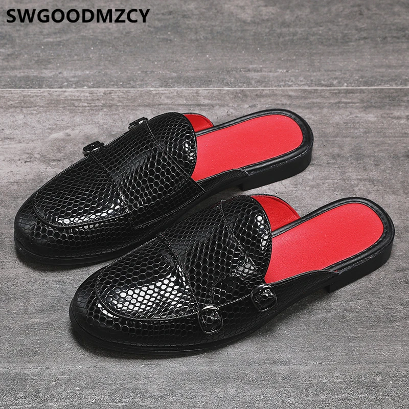 double monk strap shoes men leather half shoes for men mule masculino Coiffeur men half shoes zapatos de hombre casuales cuero