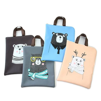 

1Pc Creative Tie Bear Zipper A4 File Bag Oxford Canvas Student Hand Exam Paper Manual Business Acceptance Bag School Supplies