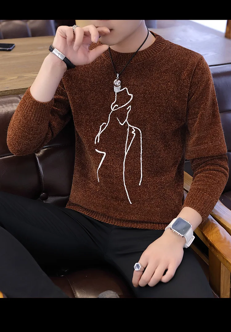 Осенне-зимний свитер Для мужчин Досуг поступление Повседневный пуловер Для мужчин с длинным рукавом с круглым О-образным вырезом, расшитое пайетками; Однотонная вязанная мужские свитера