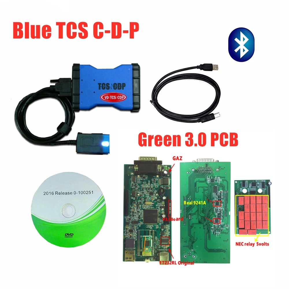 V3.0 зеленый pcb черный VD TCS C-D-P для Autocoms,00 keygen с bluetooth obd obd2 автомобили Грузовики диагностический инструмент+ 8 шт. автомобильные кабели - Цвет: with bluetooth
