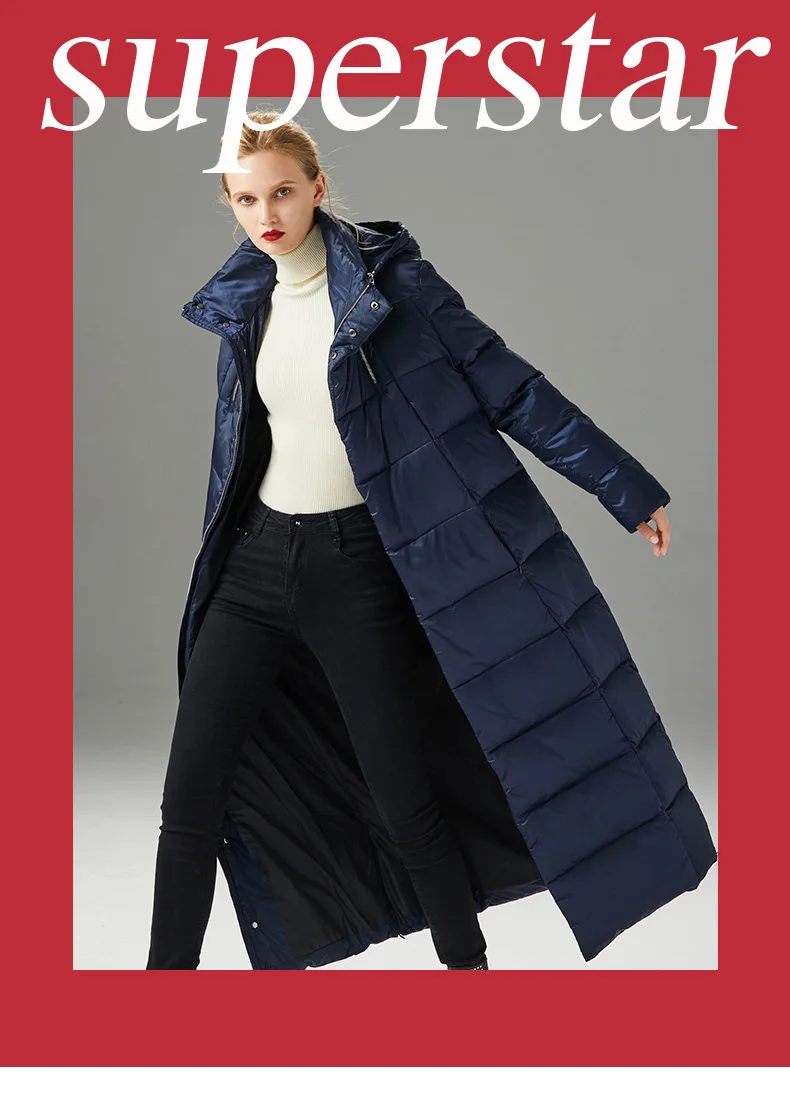 Winter Oversize Hooded Down Jacket Women's Warm Extra Long Extra Thick Down Jacket Black Brand Quality White Duck Down Coat