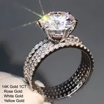 

14K White Gold 1 Carat Moissanite Diamond Ring Women Luxury Round 4 Rows Wedding Party Engagement Anniversary Ring 1 Ct D Color