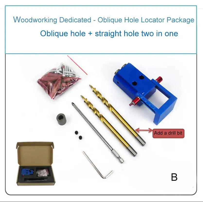 B Pocket Hole Jig Step Drill Bit Set Dowel Drilling Guide Slant Hole Jig Woodworking Locator Tools L9#2 - Цвет: B