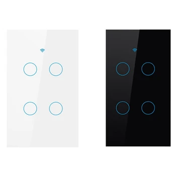 

2 Pcs 4 Gang Smart Wall Press Light Switch Works with Alexa Google Home Mini Ifttt Smart Life Tuya App(Black & White)