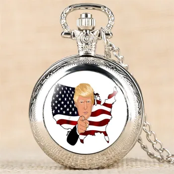

Silver Trump 2020 Flag Pocket Watch for Men Vintage American Flag Quartz Pendant Necklace Fob Watch for Women Gift Drop Shipping