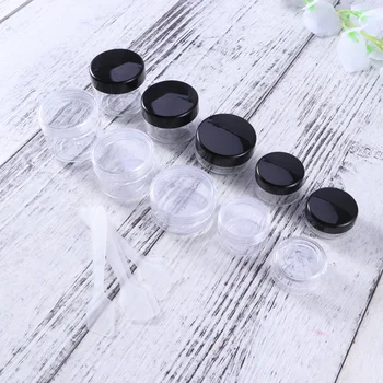 

10Pcs Empty Clear Plastic Sample Containers Cosmetic Pot Jars with 5 Pieces Mini Spatula