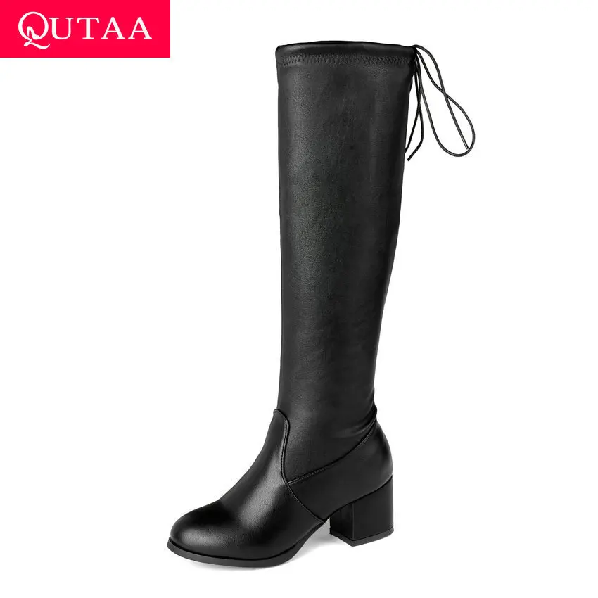QUTAA/2020 г. Модная зимняя женская обувь из PU искусственной кожи с круглым носком