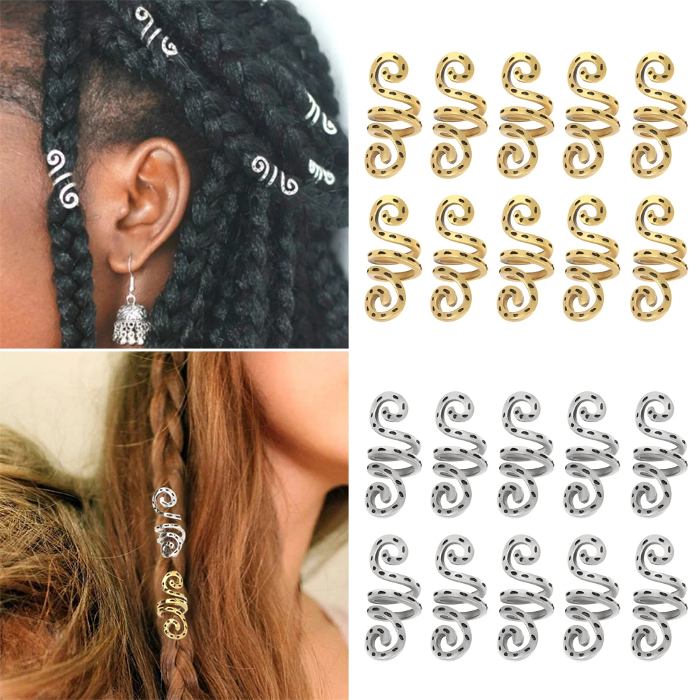 10 pçs tubo de liga dreadlock clips grânulo de trança de cabelo do vintage  ouro e prata trançado peruca espiral grânulos anel de cabelo encantos  acessórios| | - AliExpress