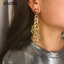 Youvanic, уникальные женские серьги в стиле панк-рок, с толстой цепочкой, висячие серьги, увеличенные, золотые, серебряные, с кисточками, висячие серьги, Женские Ювелирные изделия 1373