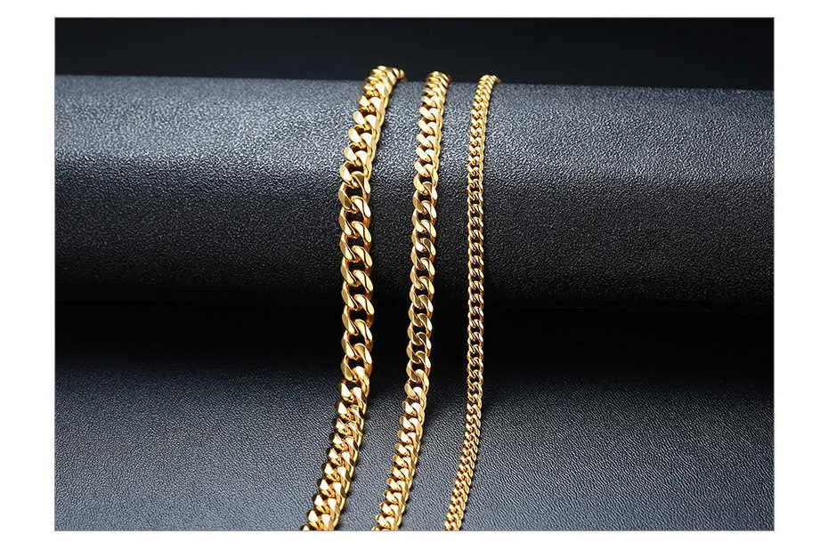 Vnox Cuban Chain Necklace for Men Women, Basic Punk Stainless Steel Curb Link Chain Chokers,Vintage Gold Tone Solid Metal Collar