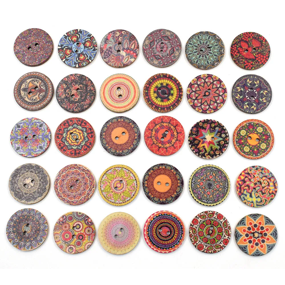 

30pcs random mixed pattern Retro Wood Buttons 20-25mm for Handwork Sewing DIY Clothing Crafts Accessories Gift Card Decor